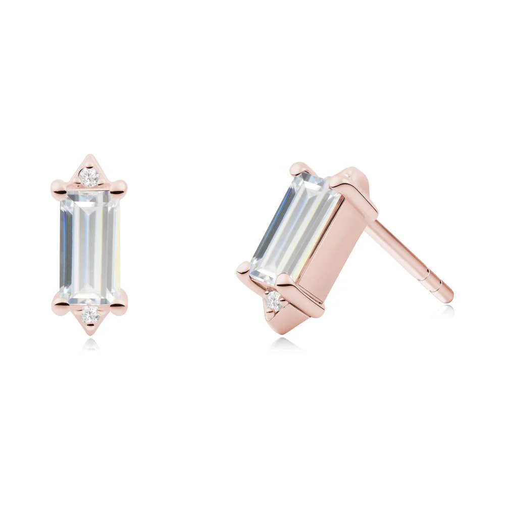 Minimalist Baguette Cubic Zirconia Stud Earrings - Image 3