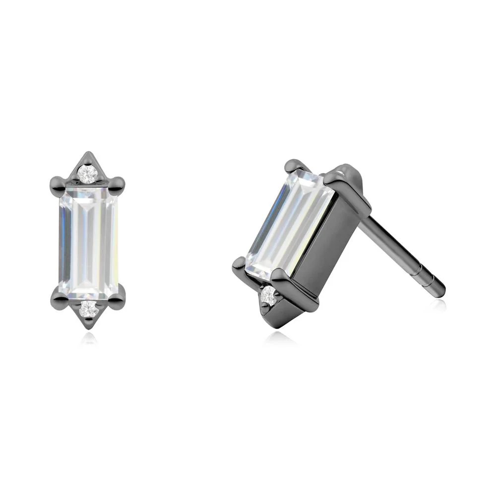 Minimalist Baguette Cubic Zirconia Stud Earrings - Image 6