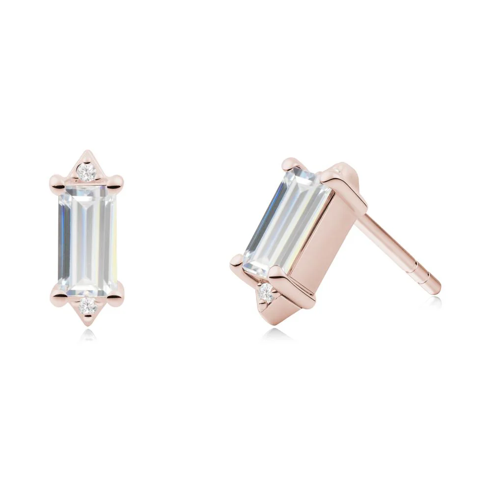 Minimalist Baguette Cubic Zirconia Stud Earrings - Image 8