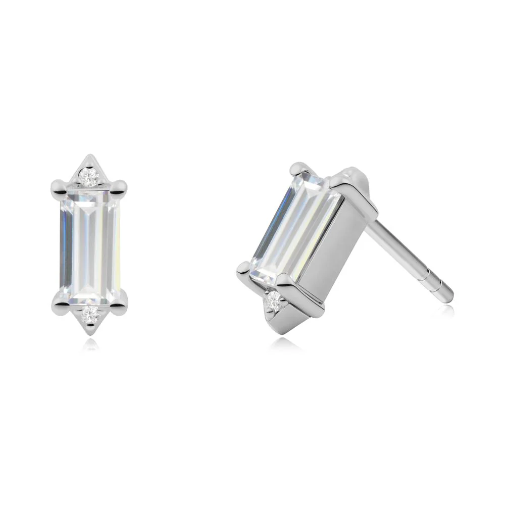 Minimalist Baguette Cubic Zirconia Stud Earrings - Image 9