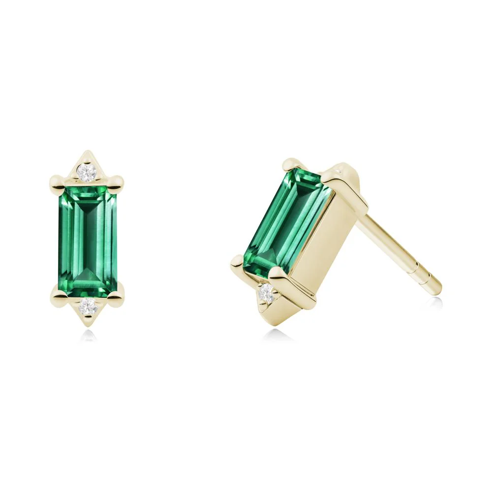 Minimalist Baguette Emerald Stud Earrings - Image 5