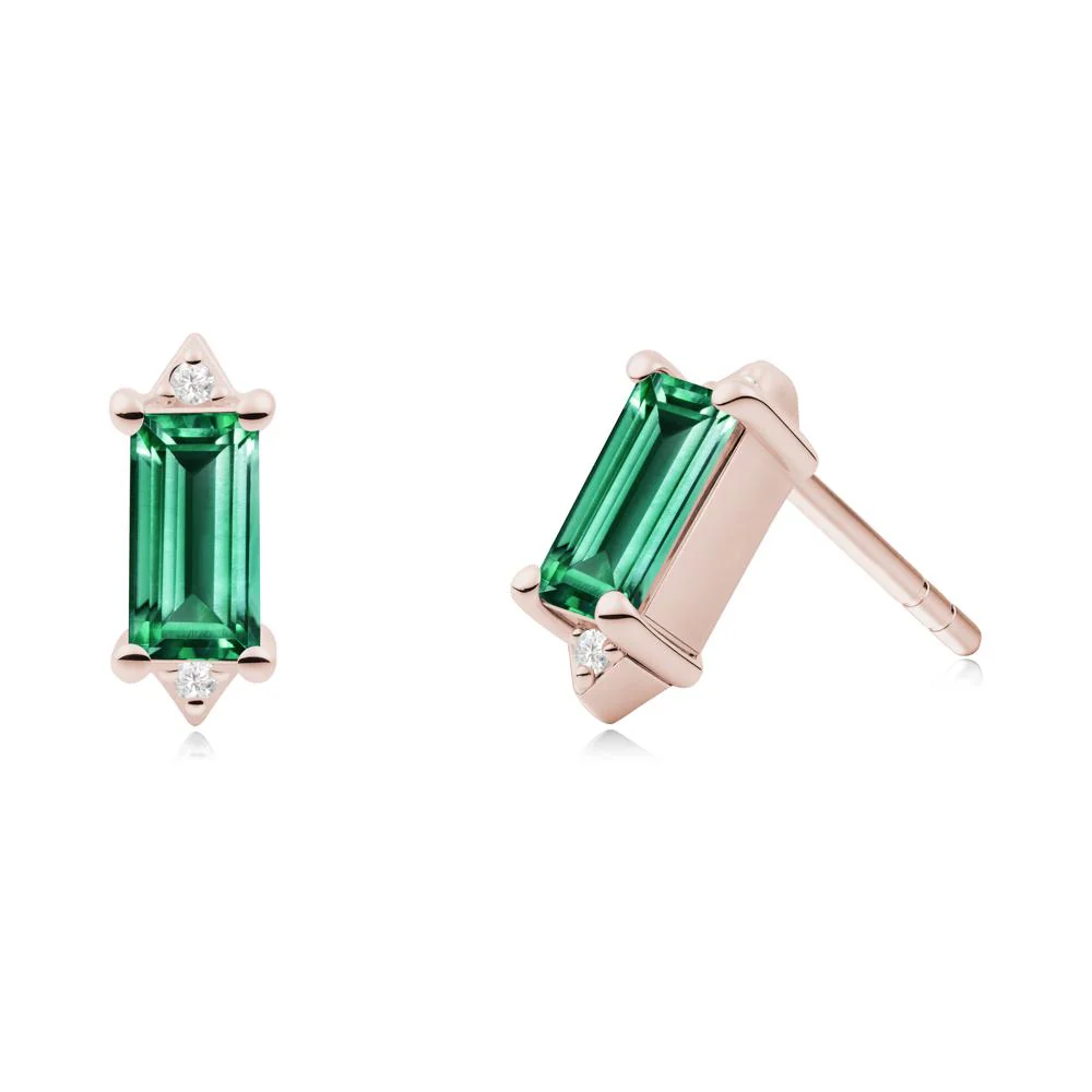Minimalist Baguette Emerald Stud Earrings - Image 7
