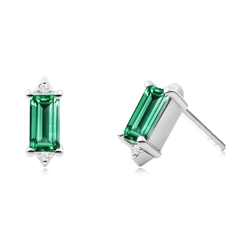 Minimalist Baguette Emerald Stud Earrings - Image 8