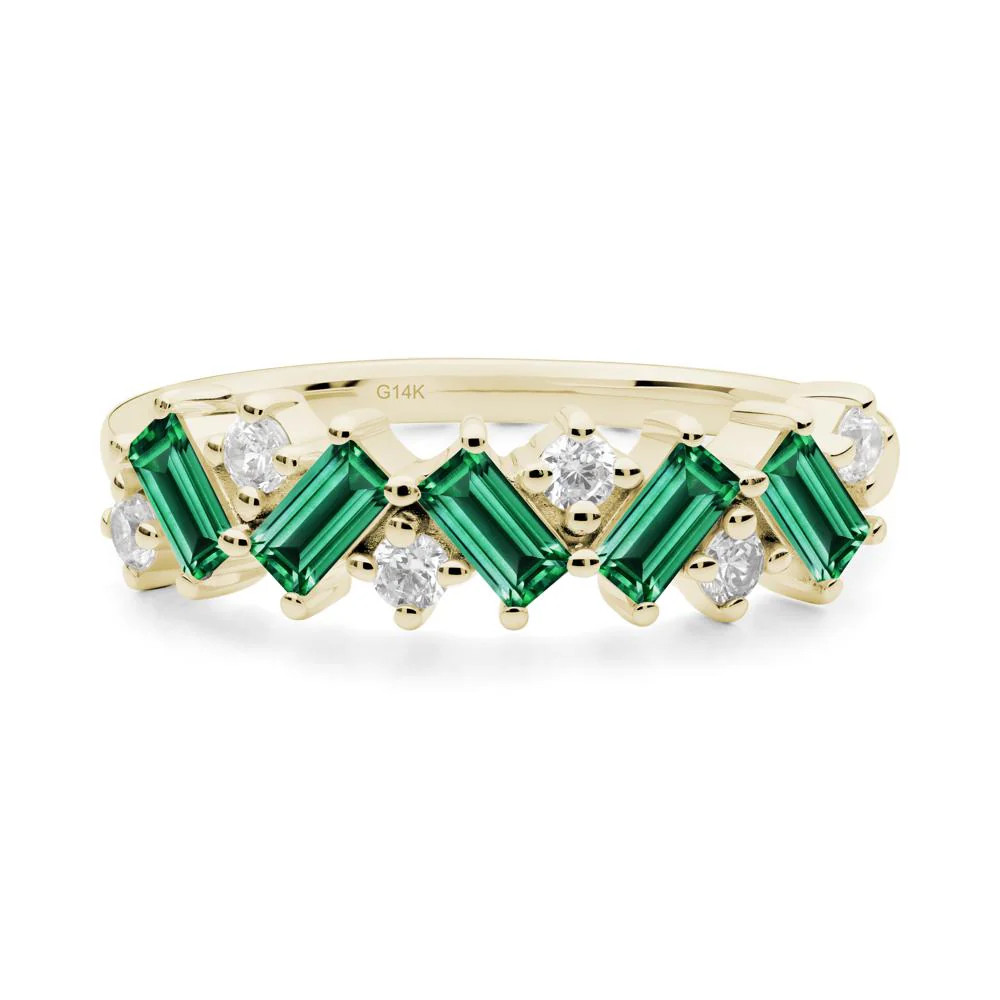 Minimalist Baguette Emerald Wedding Ring - Image 9