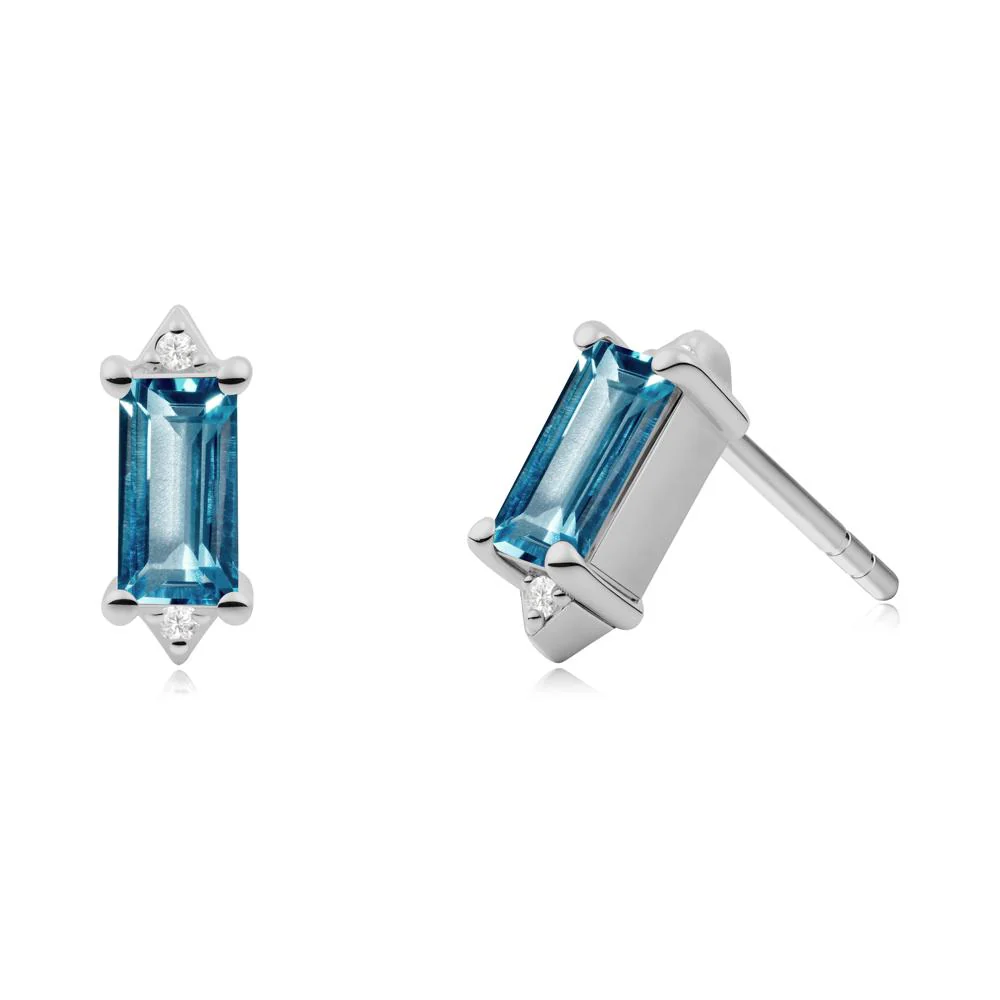 Minimalist Baguette London Blue Topaz Stud Earrings - Image 2