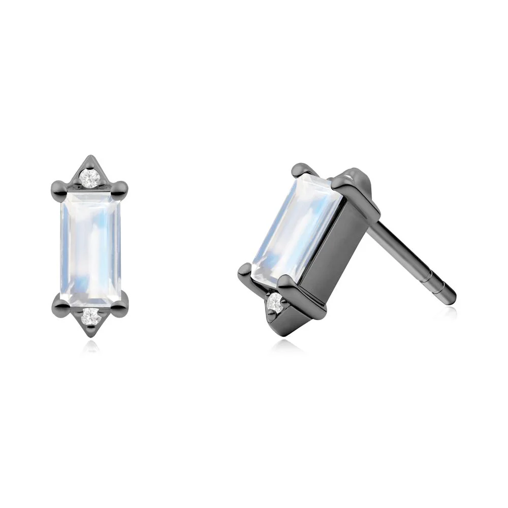 Minimalist Baguette Moonstone Stud Earrings - Image 2