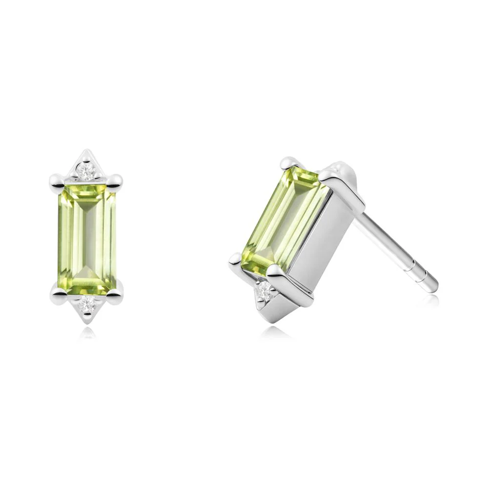 Minimalist Baguette Peridot Stud Earrings