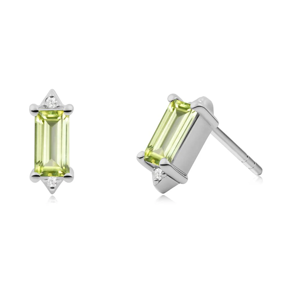Minimalist Baguette Peridot Stud Earrings - Image 3