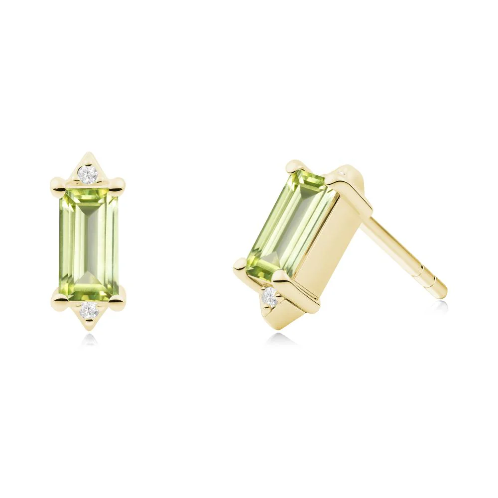 Minimalist Baguette Peridot Stud Earrings - Image 5