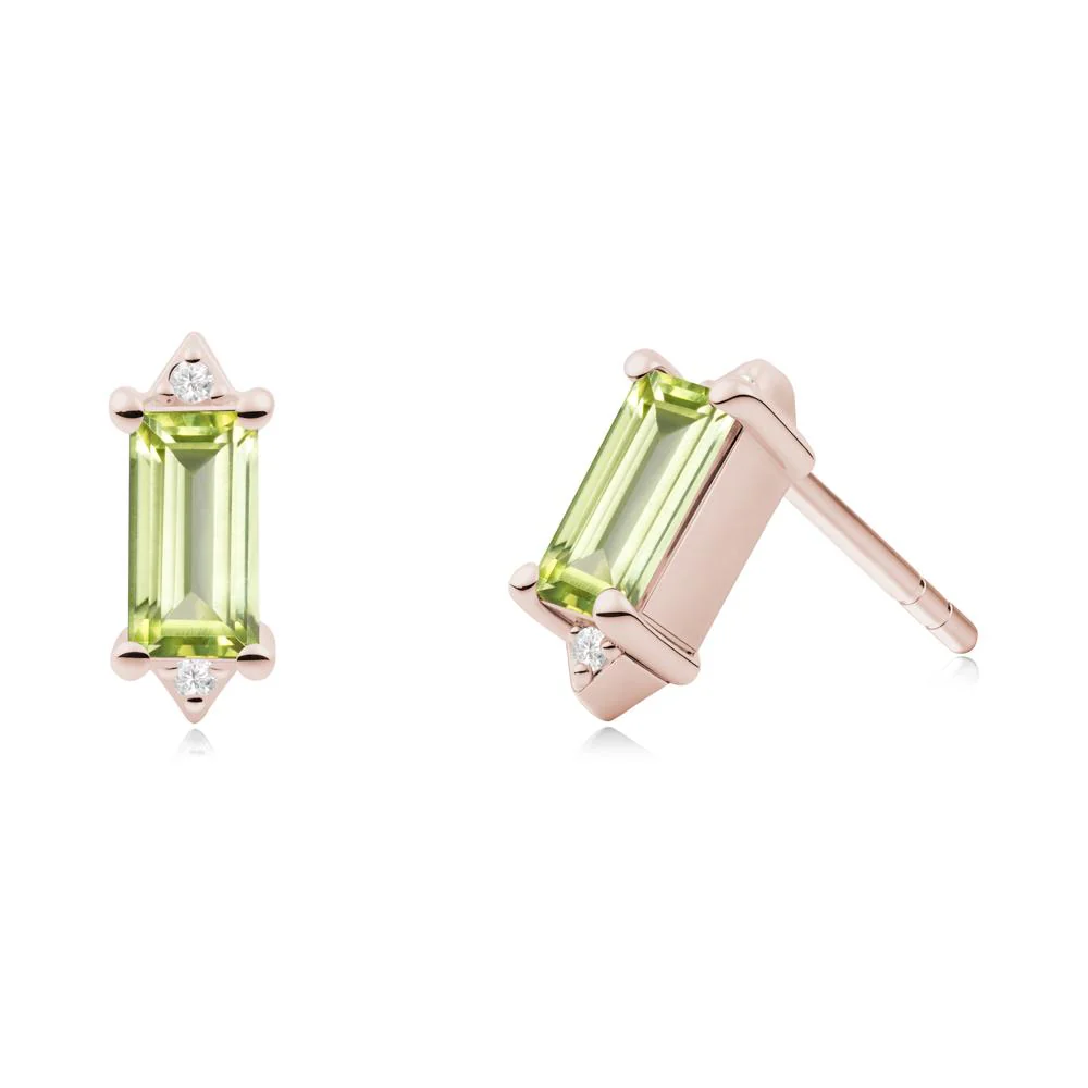 Minimalist Baguette Peridot Stud Earrings - Image 7