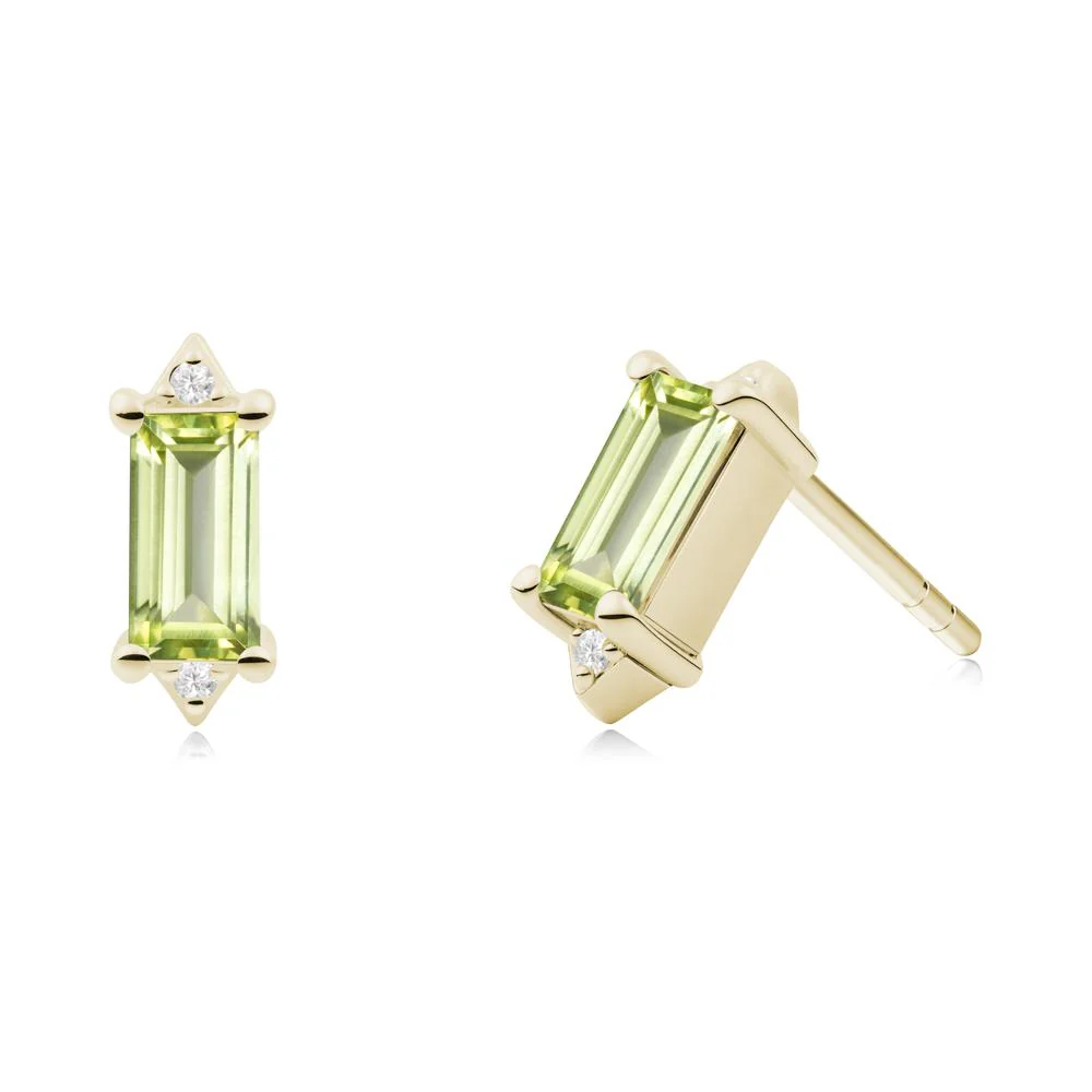 Minimalist Baguette Peridot Stud Earrings - Image 9