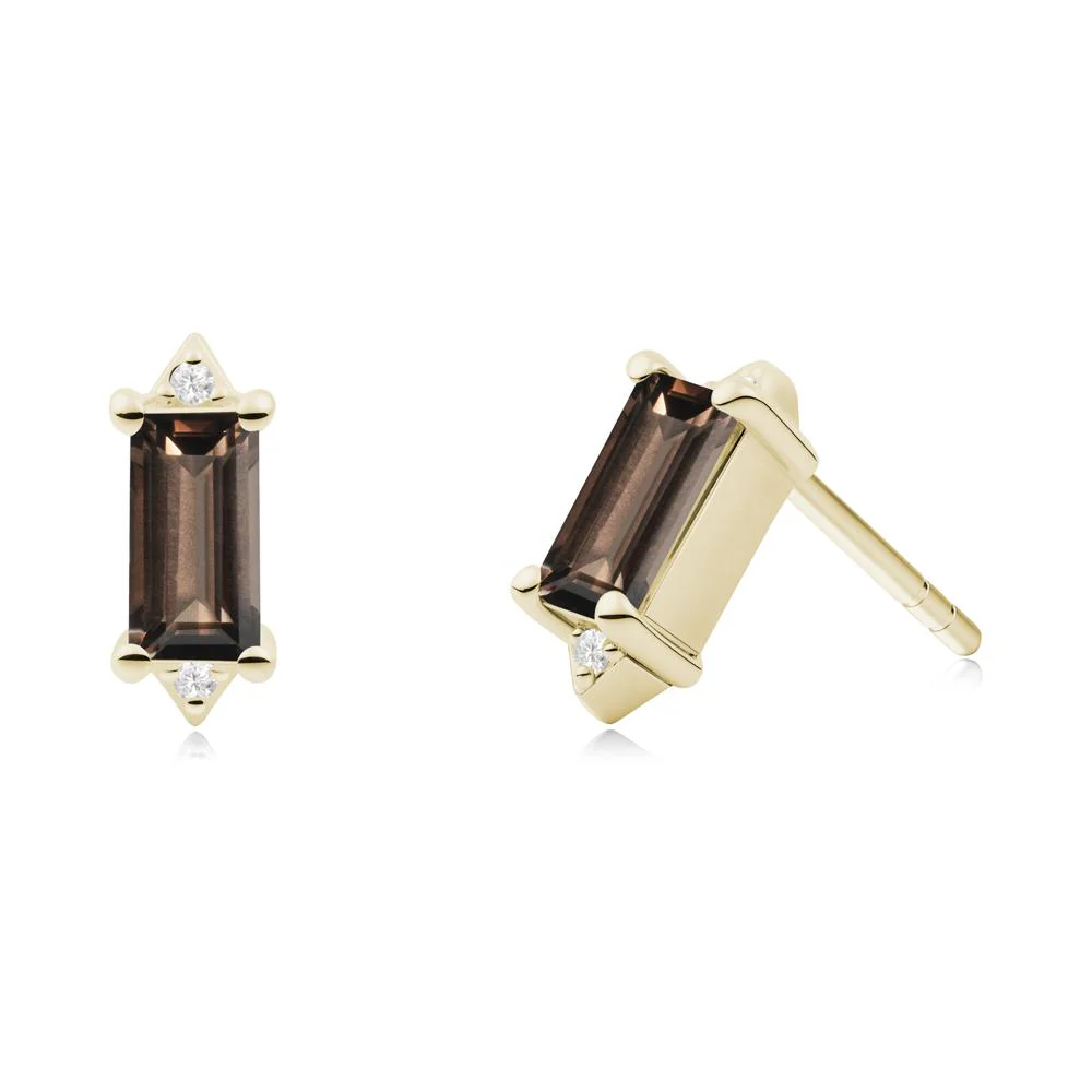 Minimalist Baguette Smoky Quartz Stud Earrings