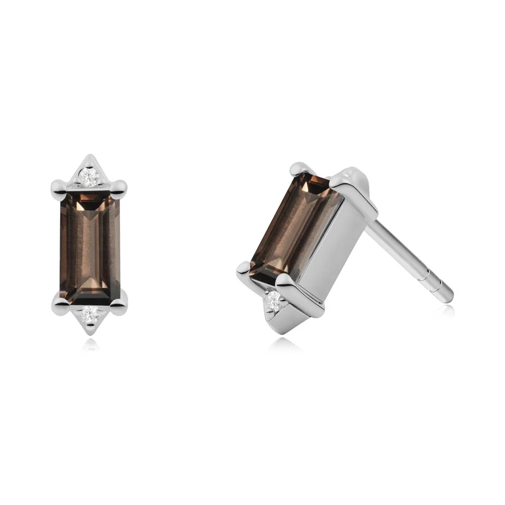 Minimalist Baguette Smoky Quartz Stud Earrings - Image 5