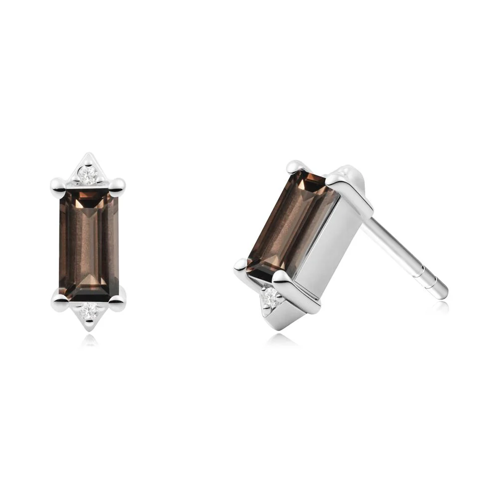 Minimalist Baguette Smoky Quartz Stud Earrings - Image 6