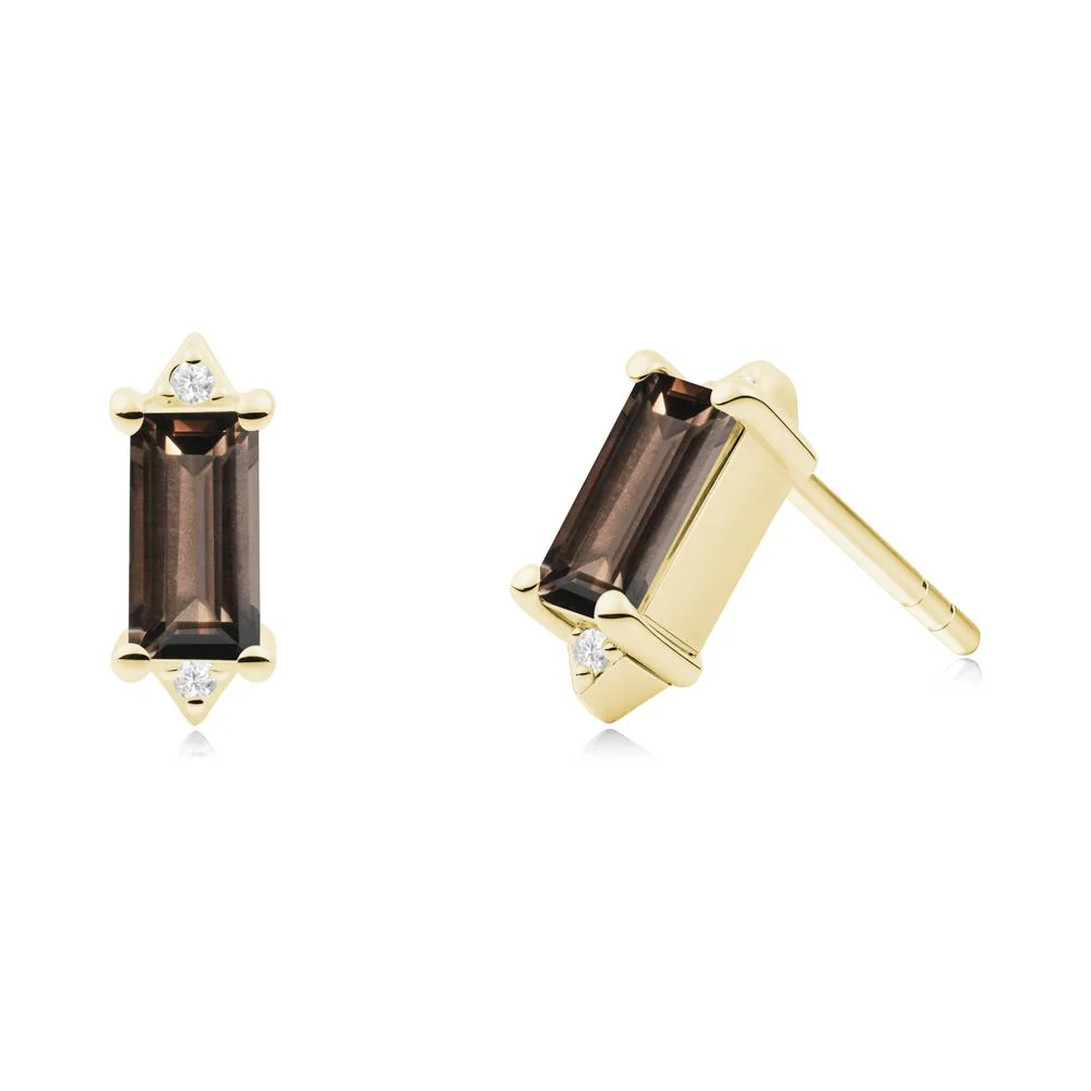 Minimalist Baguette Smoky Quartz Stud Earrings - Image 7