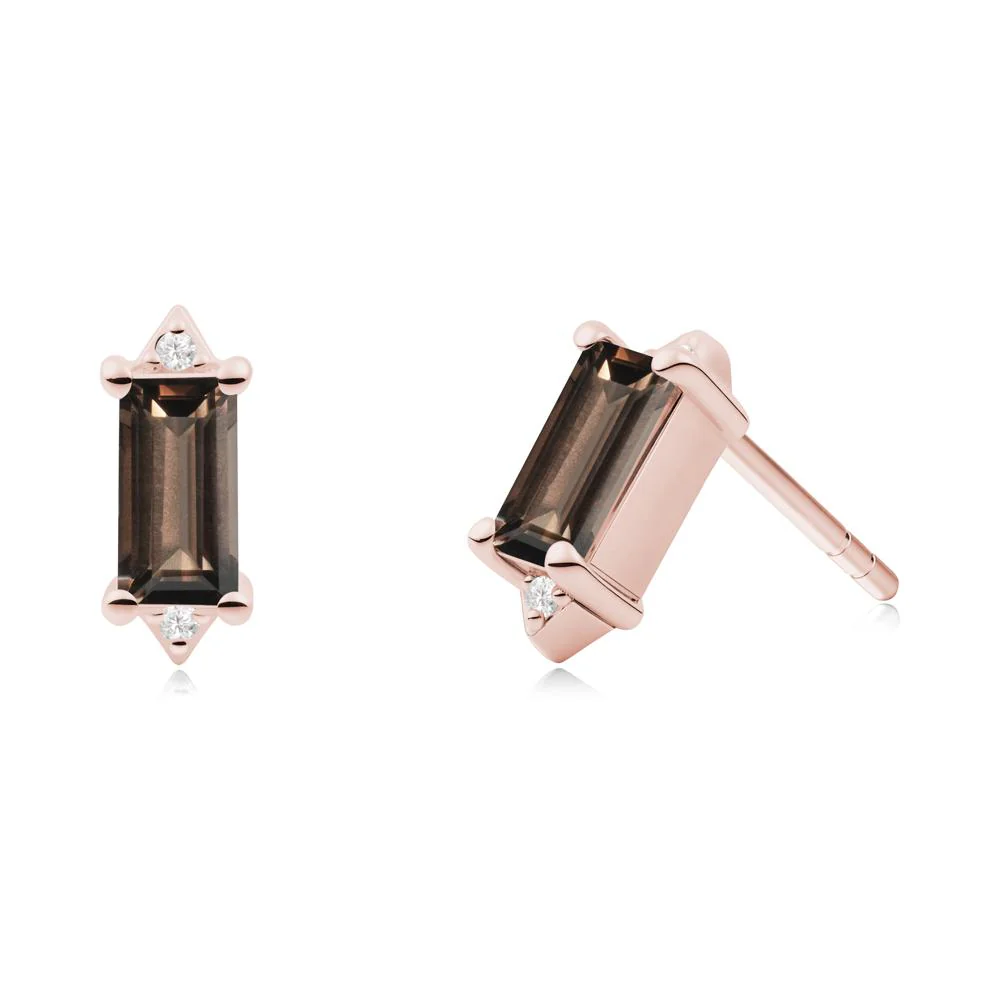 Minimalist Baguette Smoky Quartz Stud Earrings - Image 8