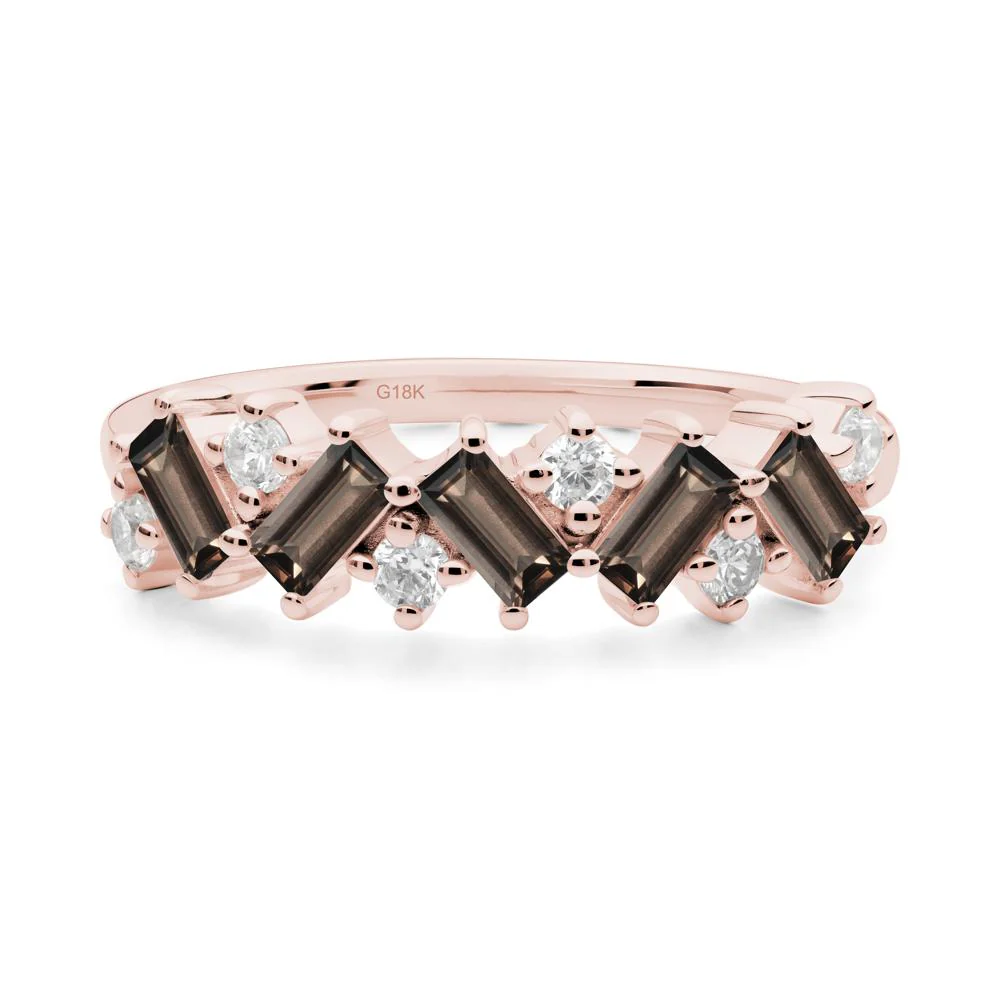 Minimalist Baguette Smoky Quartz Wedding Ring - Image 4