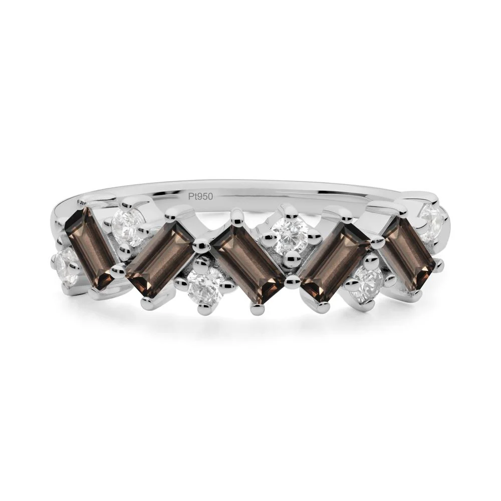 Minimalist Baguette Smoky Quartz Wedding Ring - Image 5