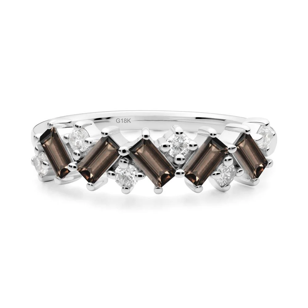 Minimalist Baguette Smoky Quartz Wedding Ring - Image 7