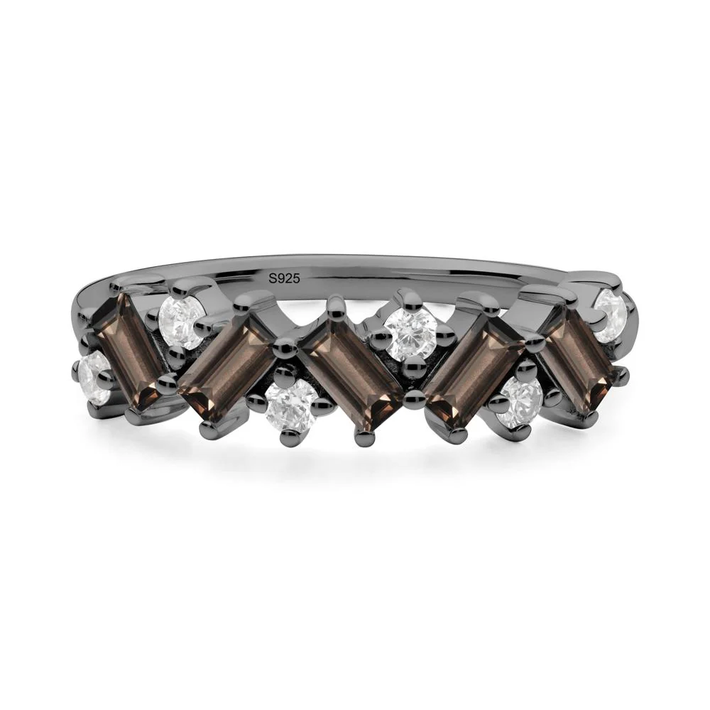 Minimalist Baguette Smoky Quartz Wedding Ring - Image 9