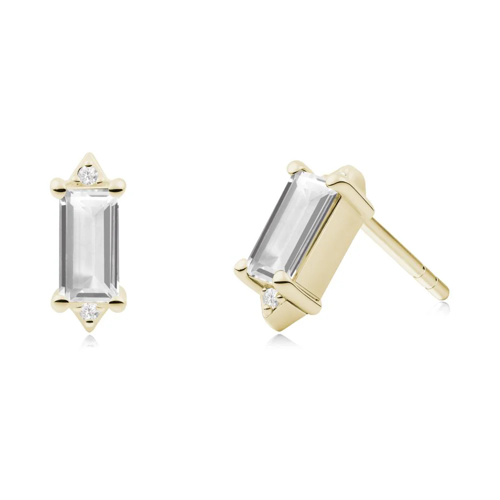 Minimalist Baguette White Topaz Stud Earrings - Image 2