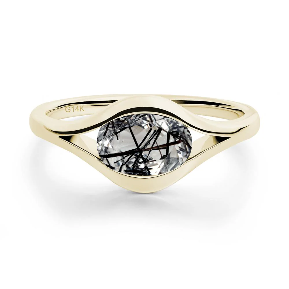 Minimalist Bezel Set Black Rutilated Quartz Ring