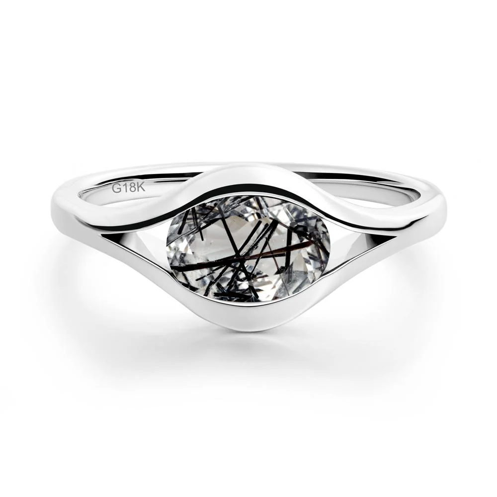 Minimalist Bezel Set Black Rutilated Quartz Ring - Image 3