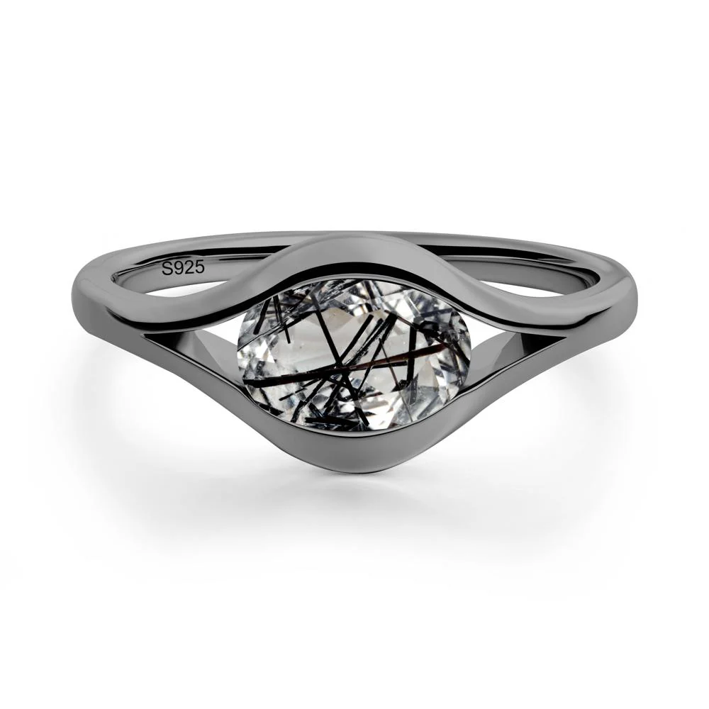 Minimalist Bezel Set Black Rutilated Quartz Ring - Image 4