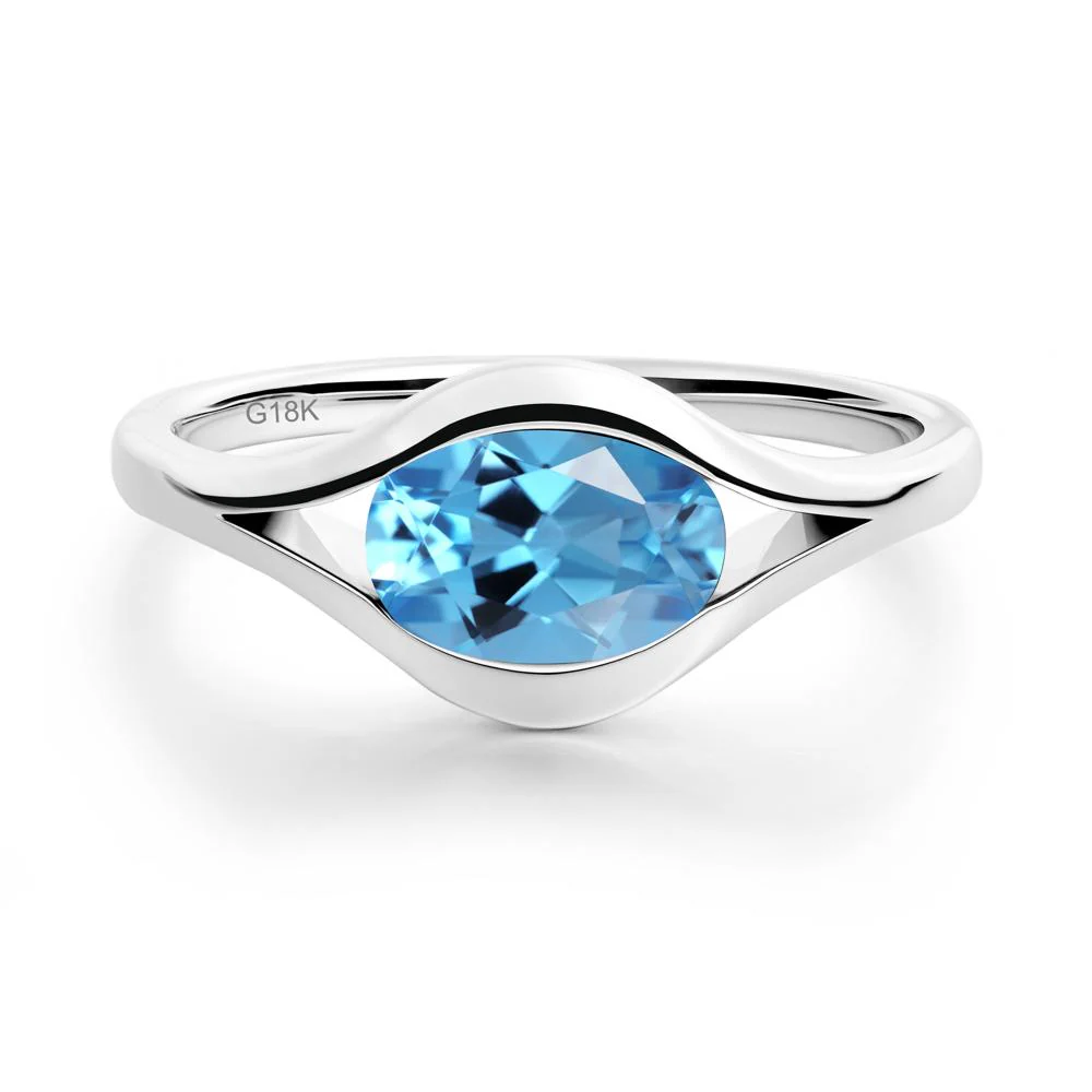 Minimalist Bezel Set Swiss Blue Topaz Ring - Image 2