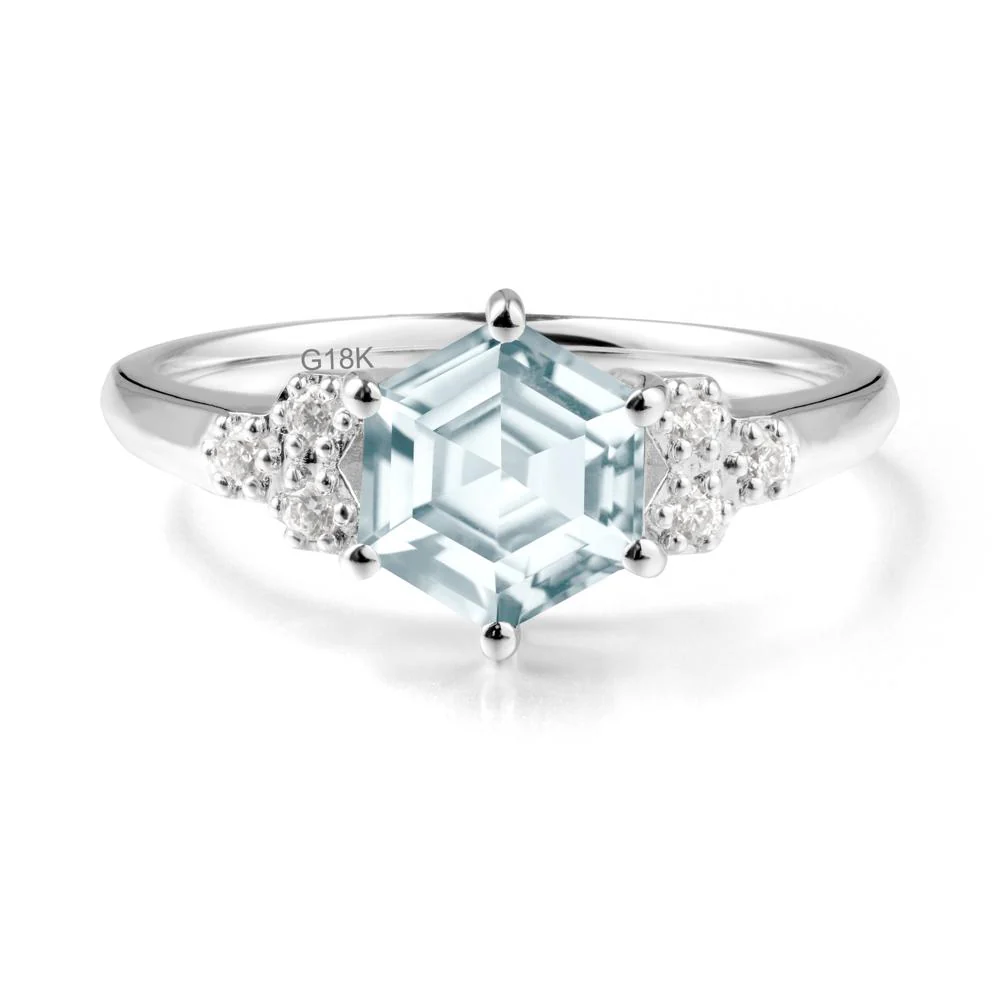 Minimalist Hexagon Aquamarine Ring - Image 4
