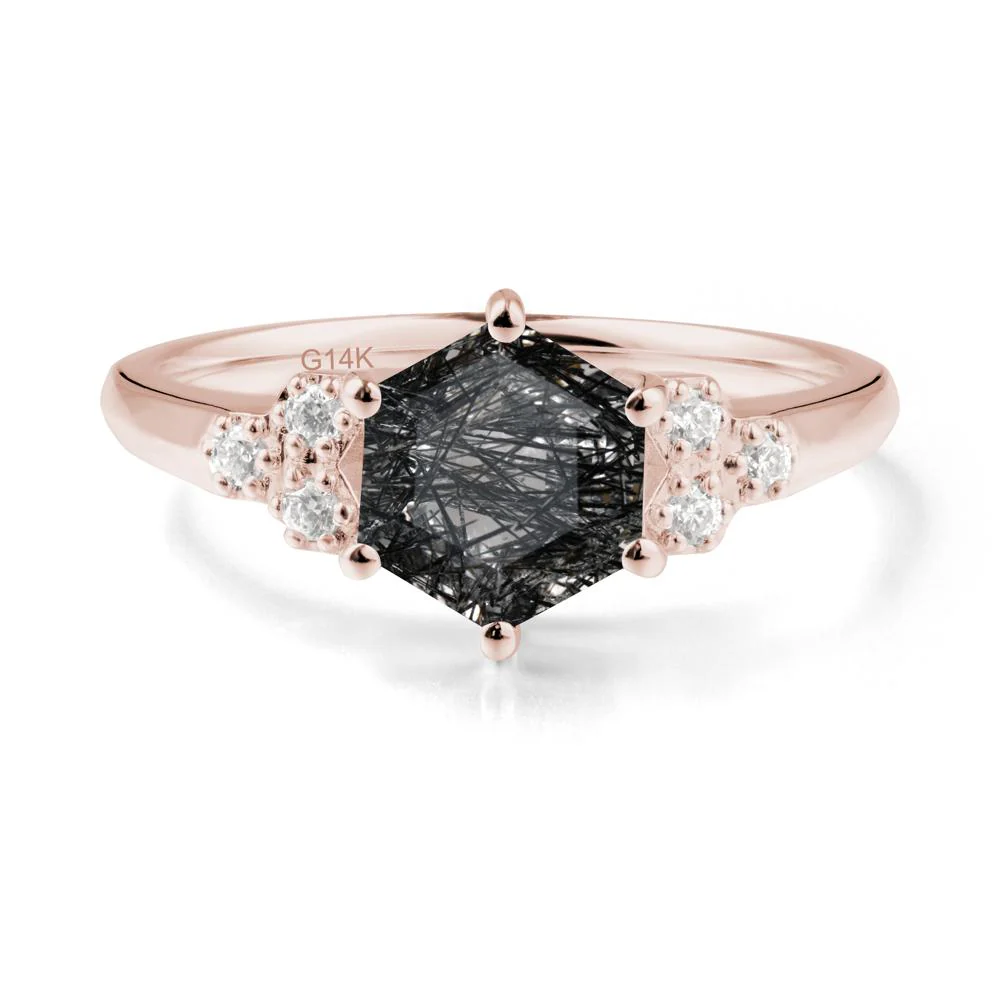 Minimalist Hexagon Black Rutilated Quartz Ring - Image 5