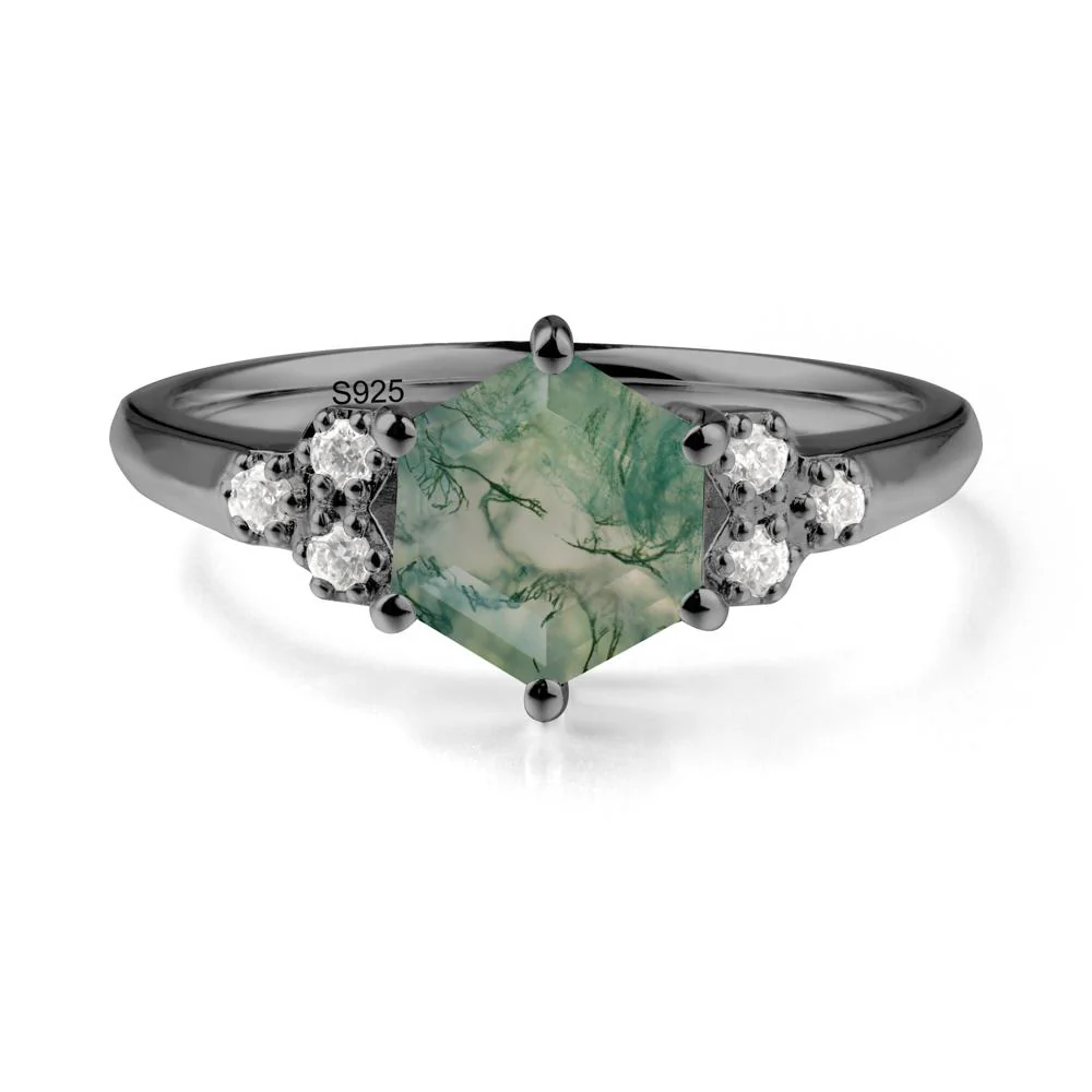Minimalist Hexagon Moss Agate Ring - Image 2