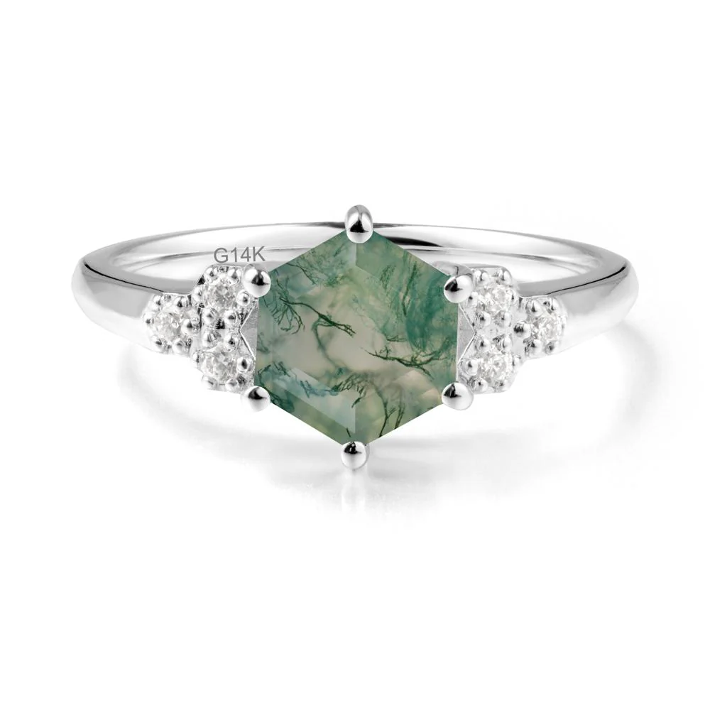 Minimalist Hexagon Moss Agate Ring - Image 5