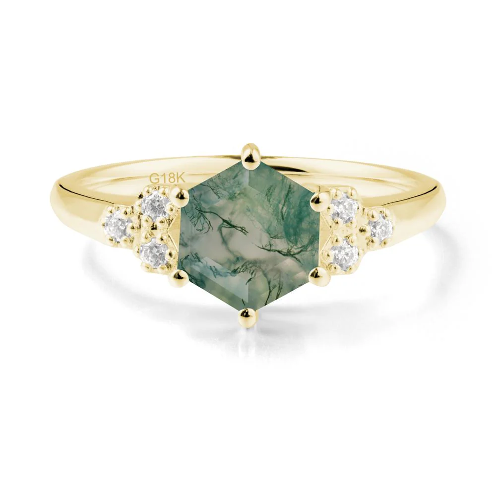 Minimalist Hexagon Moss Agate Ring - Image 7