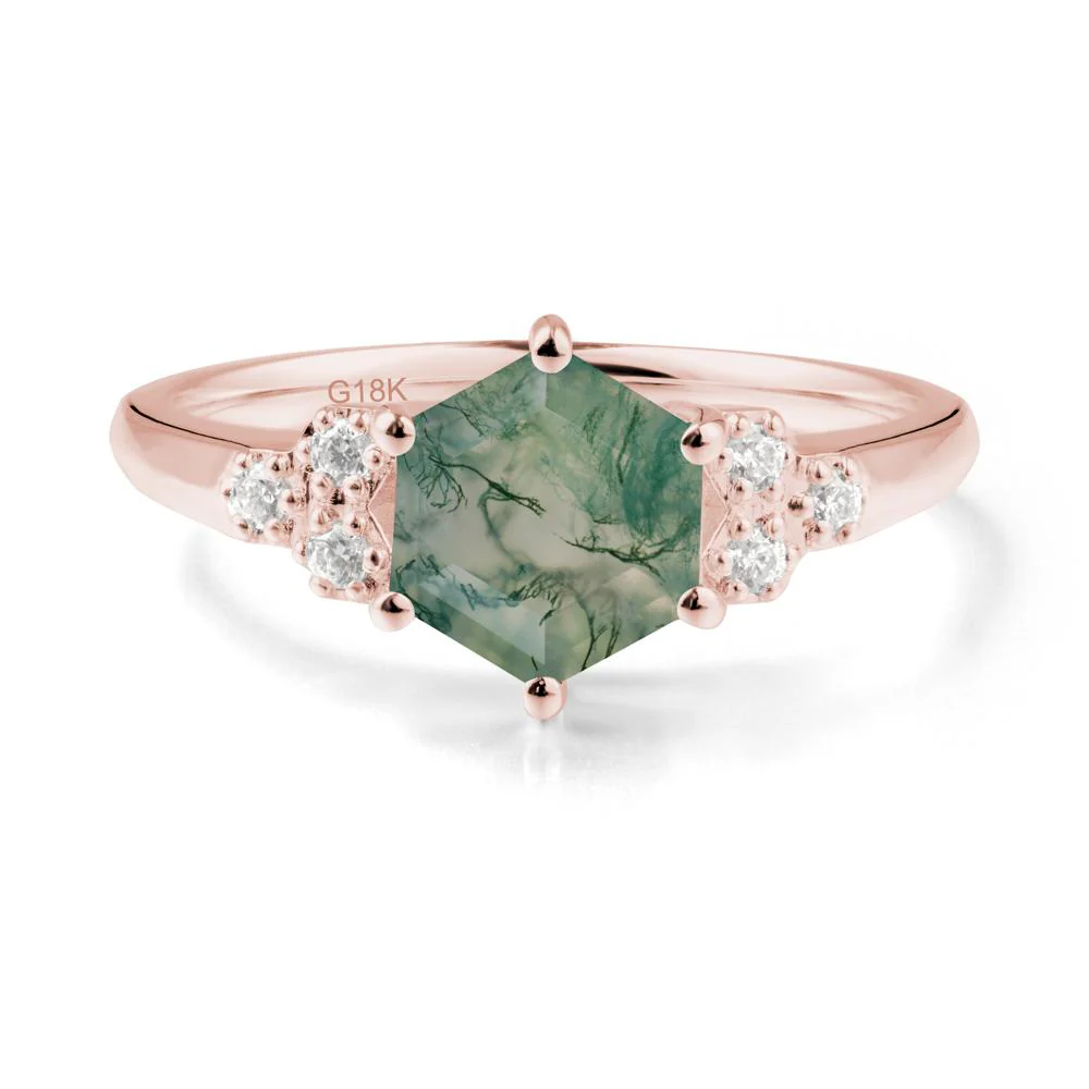 Minimalist Hexagon Moss Agate Ring - Image 9