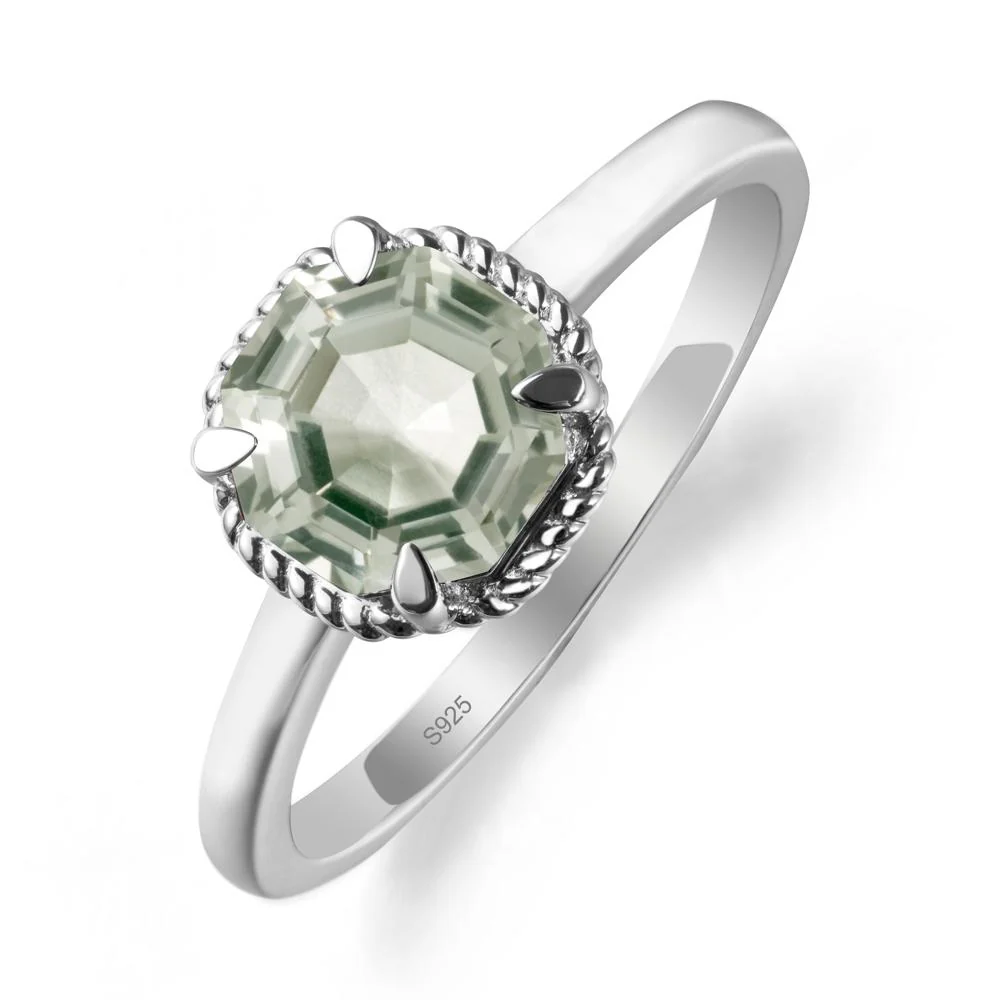 Minimalist  Octagon Green Amethyst Ring - Image 9