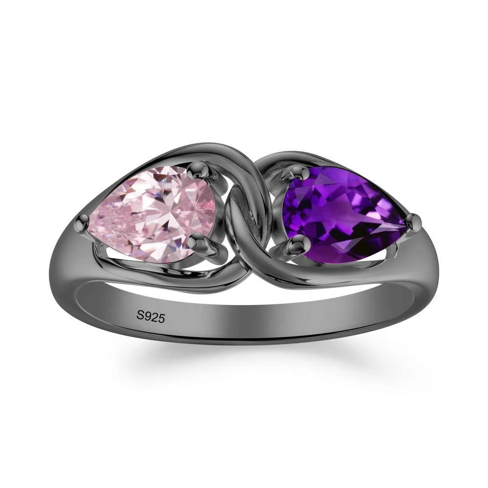 Minimalist Pear Cut Amethyst and Pink Cubic Zirconia Infinity Ring