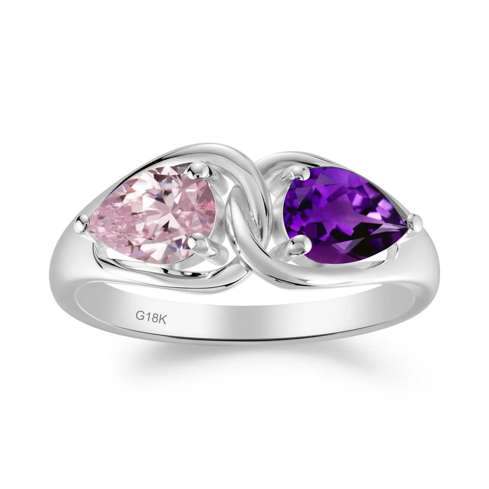 Minimalist Pear Cut Amethyst and Pink Cubic Zirconia Infinity Ring - Image 4