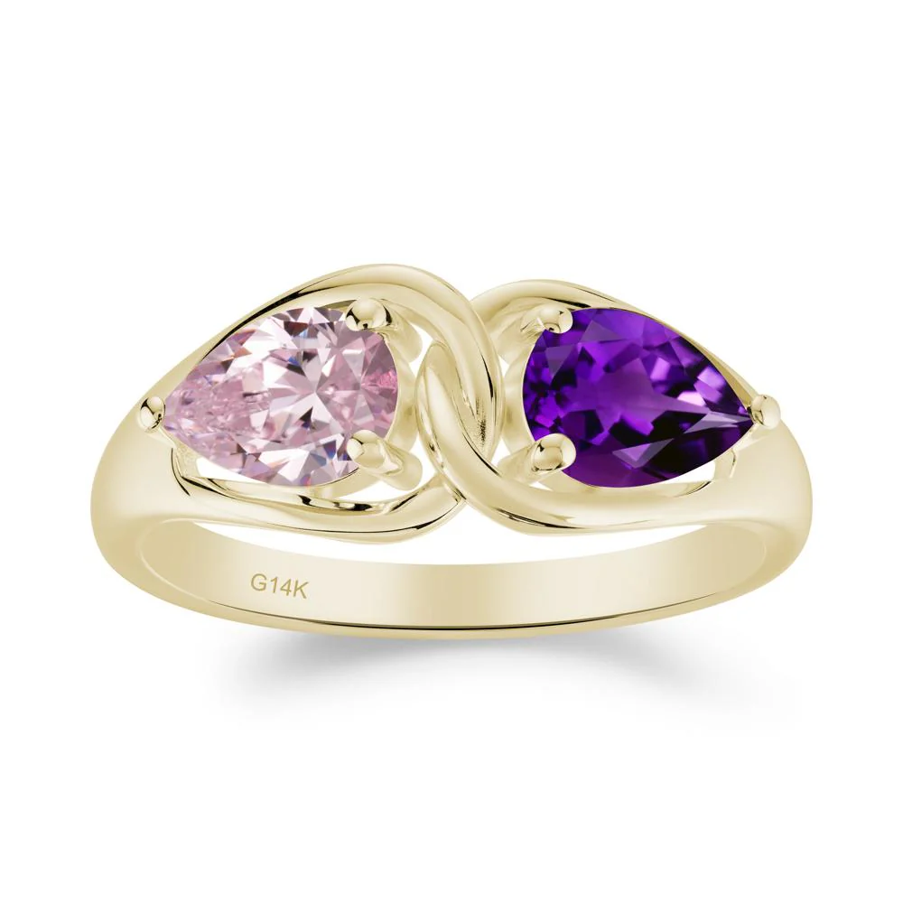 Minimalist Pear Cut Amethyst and Pink Cubic Zirconia Infinity Ring - Image 6