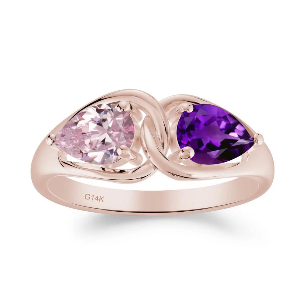 Minimalist Pear Cut Amethyst and Pink Cubic Zirconia Infinity Ring - Image 9