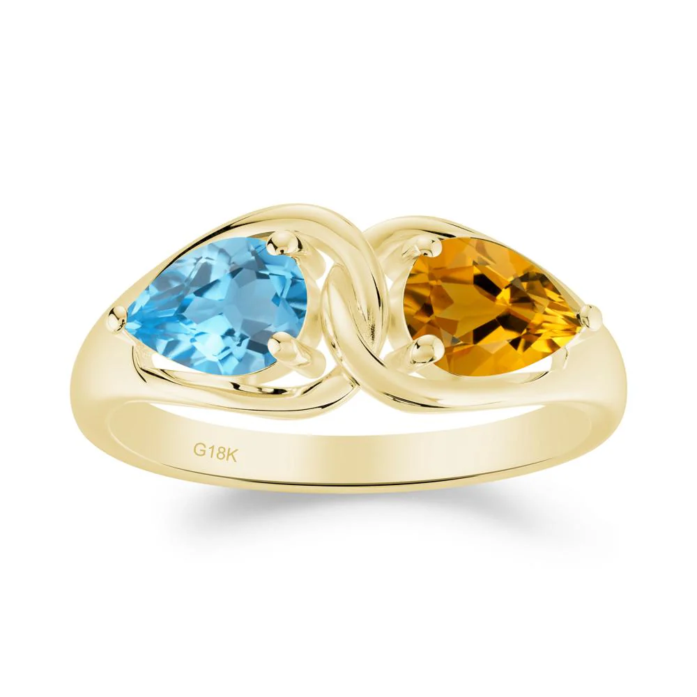 Minimalist Pear Cut Citrine and Swiss Blue Topaz Infinity Ring - Image 2