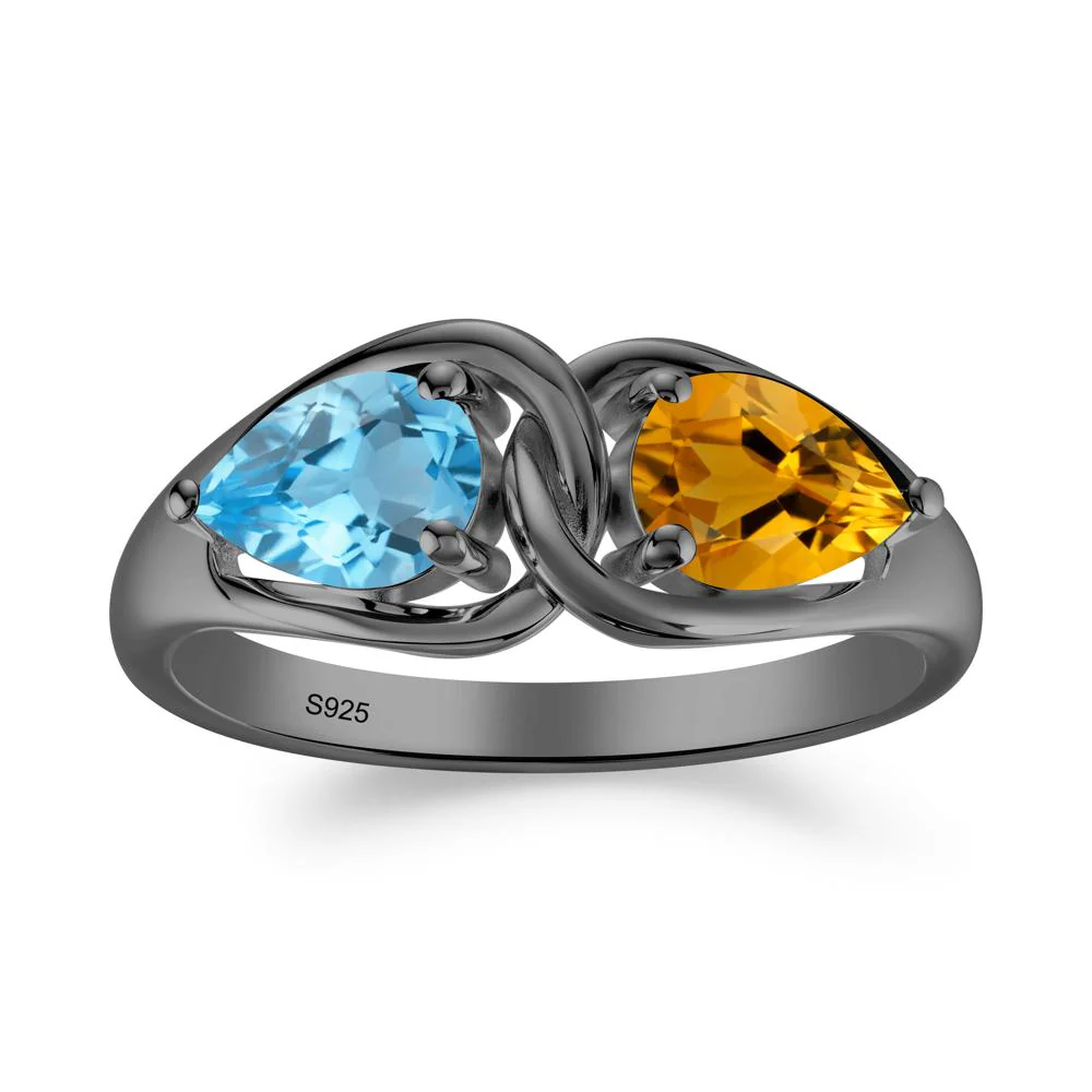 Minimalist Pear Cut Citrine and Swiss Blue Topaz Infinity Ring - Image 3