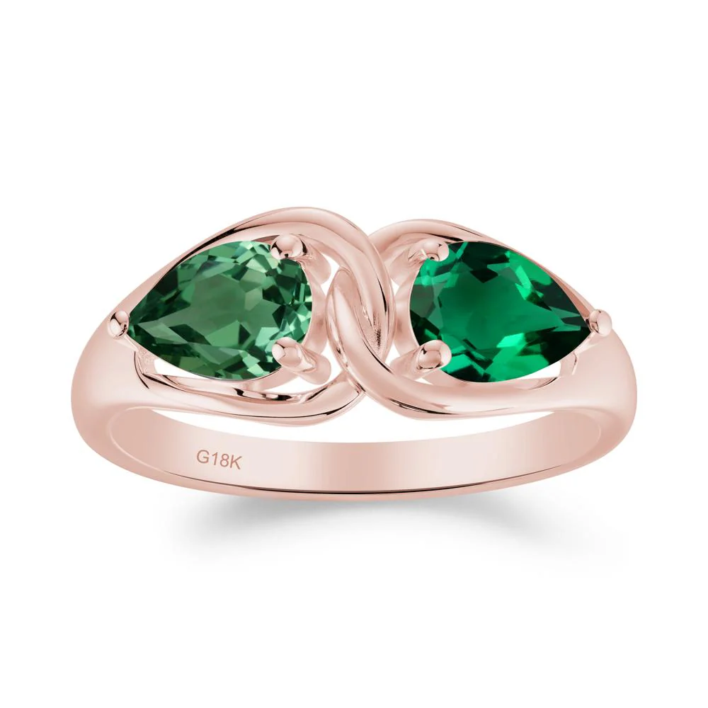 Minimalist Pear Cut Emerald and Green Sapphire Infinity Ring - Image 2