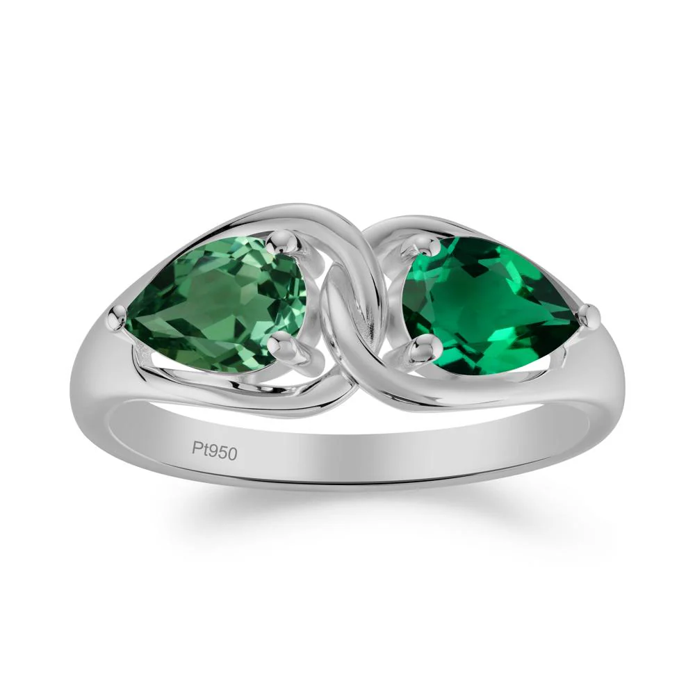 Minimalist Pear Cut Emerald and Green Sapphire Infinity Ring - Image 4