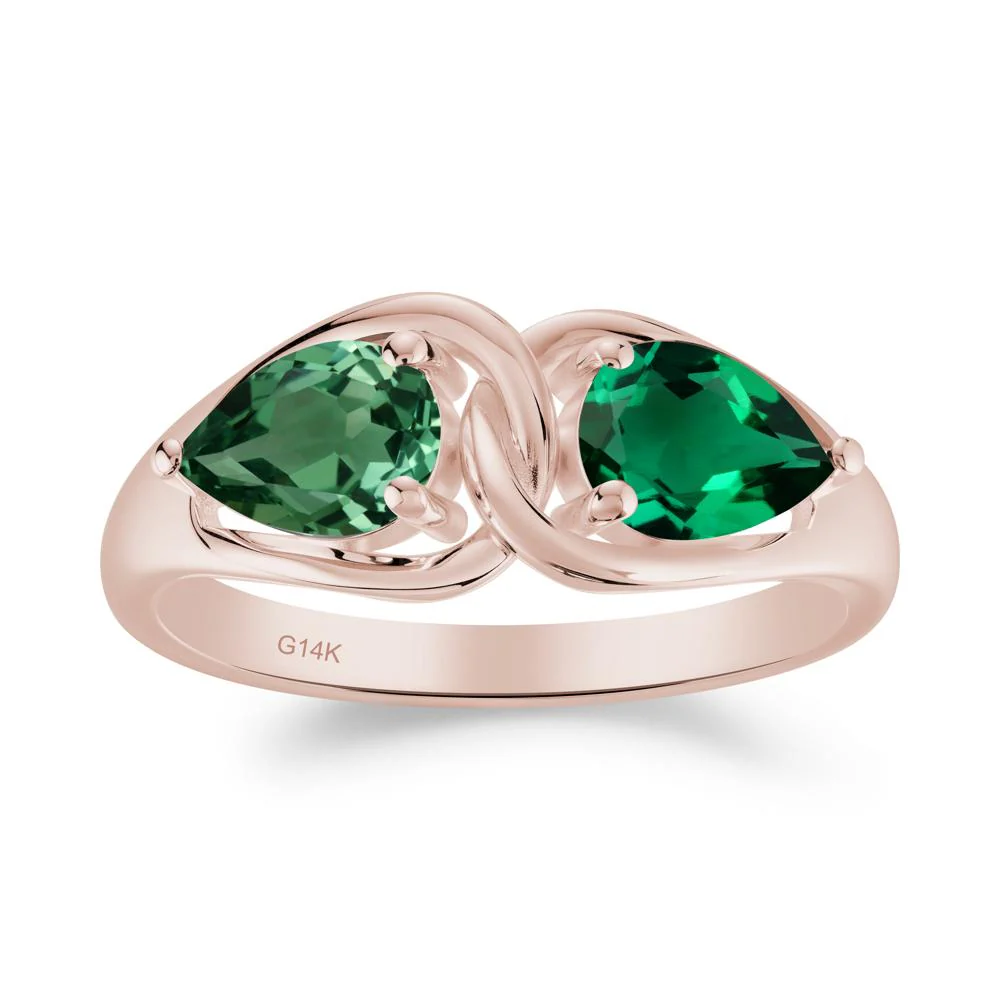 Minimalist Pear Cut Emerald and Green Sapphire Infinity Ring - Image 5