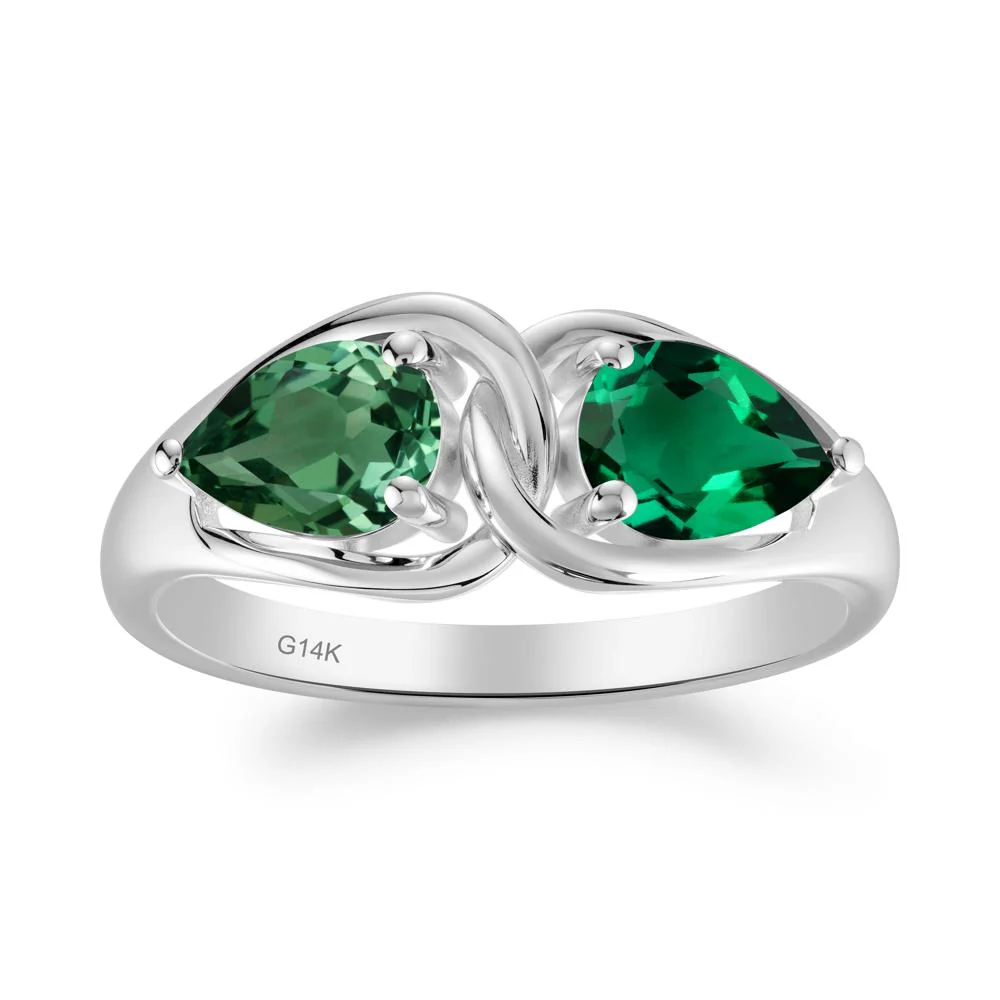 Minimalist Pear Cut Emerald and Green Sapphire Infinity Ring - Image 7