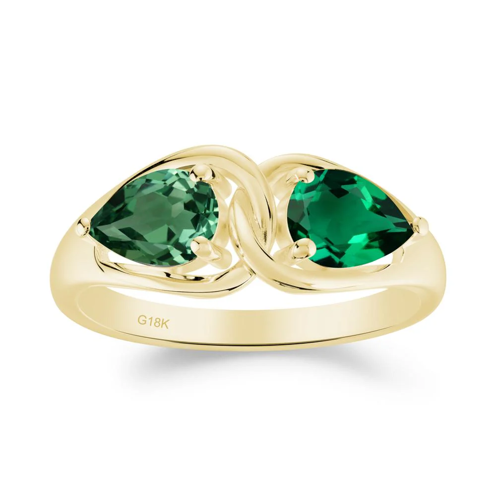 Minimalist Pear Cut Emerald and Green Sapphire Infinity Ring - Image 8