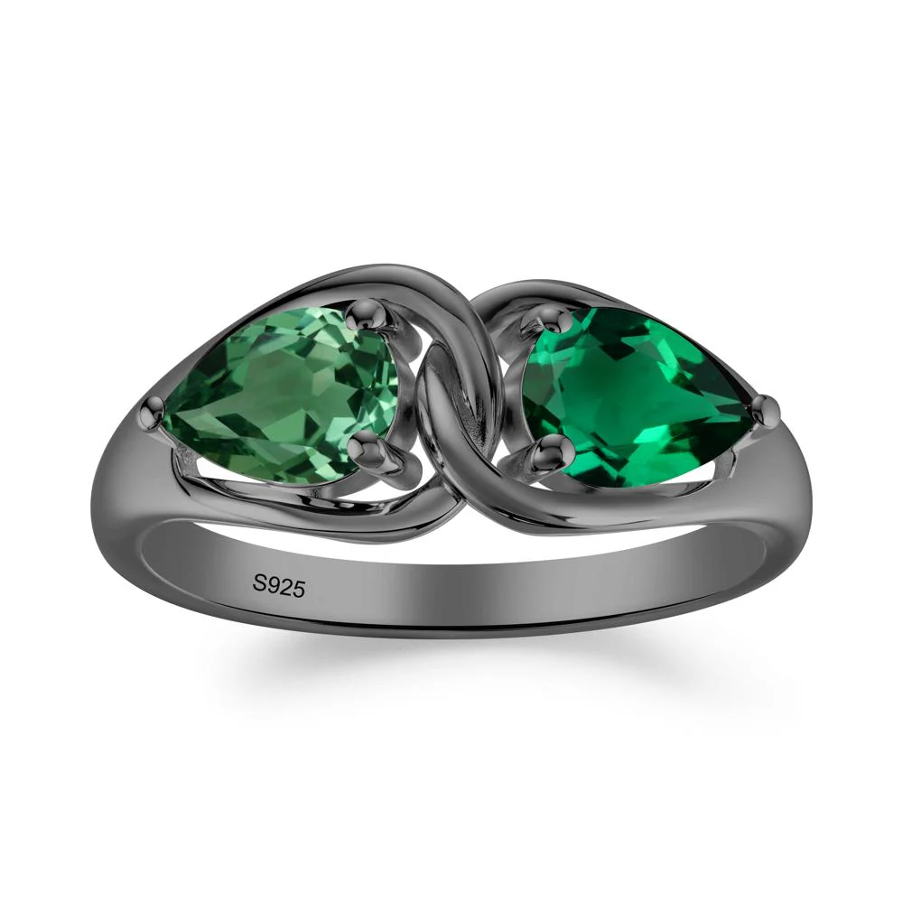Minimalist Pear Cut Emerald and Green Sapphire Infinity Ring - Image 9