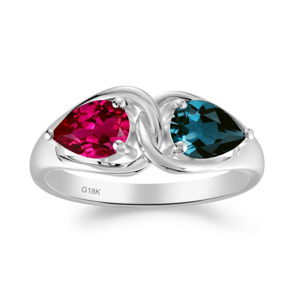 Minimalist Pear Cut London Blue Topaz and Ruby Infinity Ring - Image 4