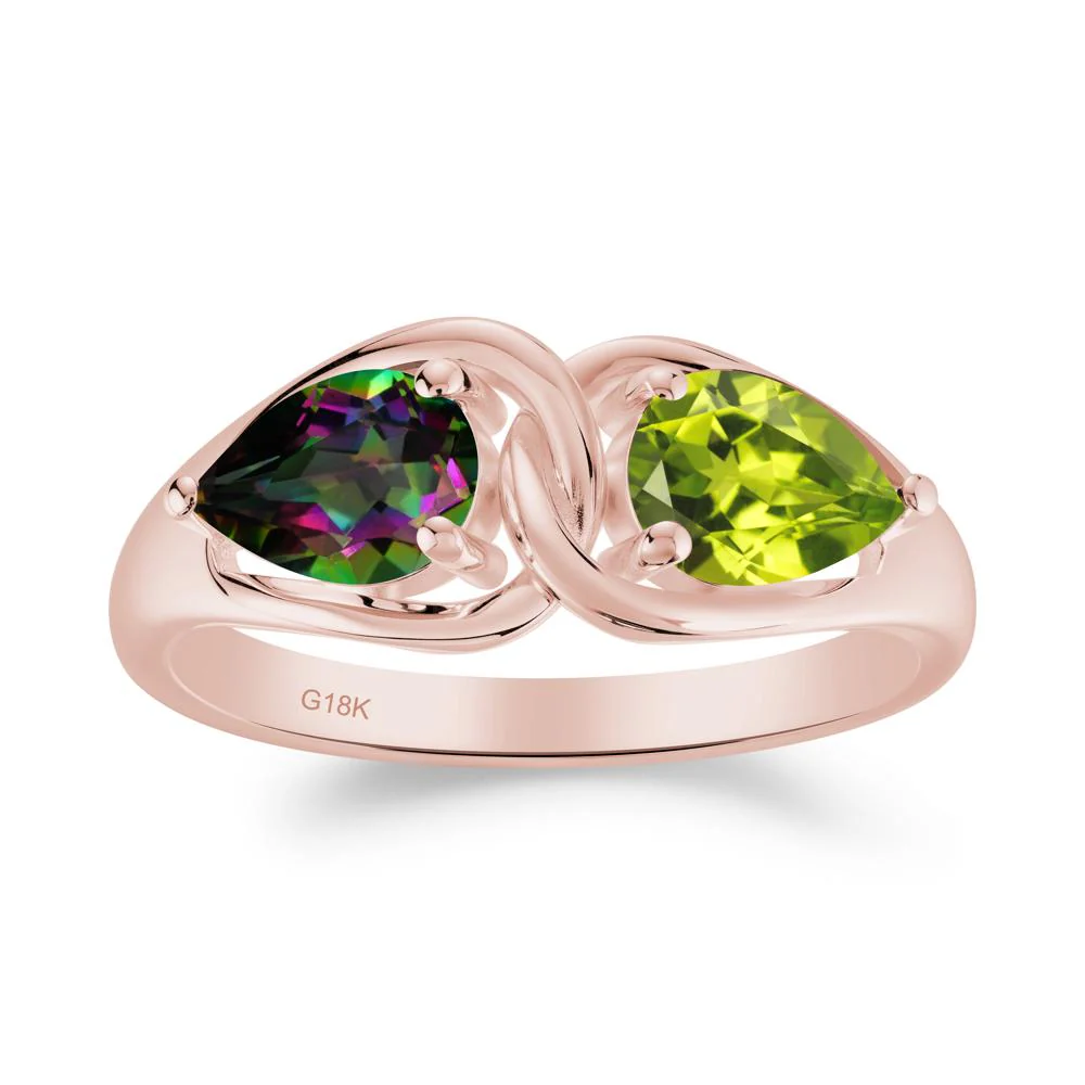 Minimalist Pear Cut Mystic Topaz and Peridot Infinity Ring - Image 3
